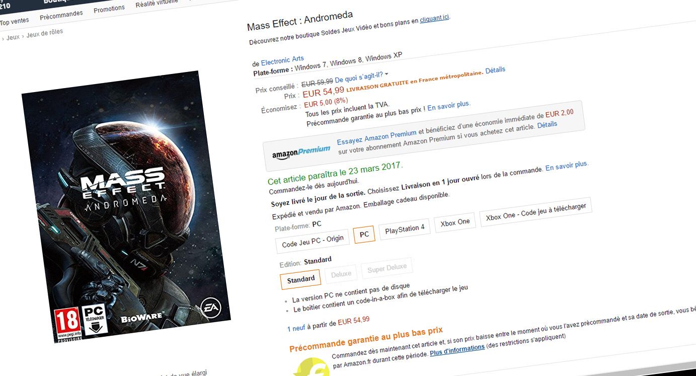 Mass Effect Andromeda sur Amazon